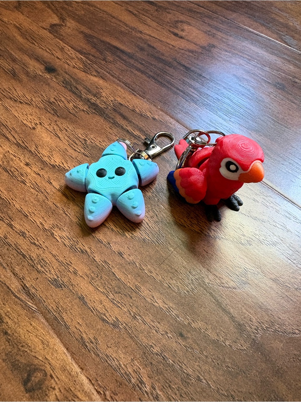 Blue Star and Red Parrot Kids Keychain Set